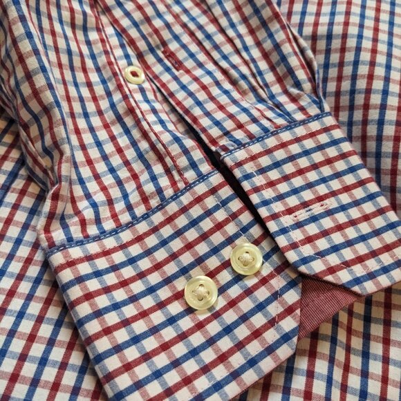 Izod Blue and Red Gingham Men's Medium Dress Shirt - Picture 3 of 4